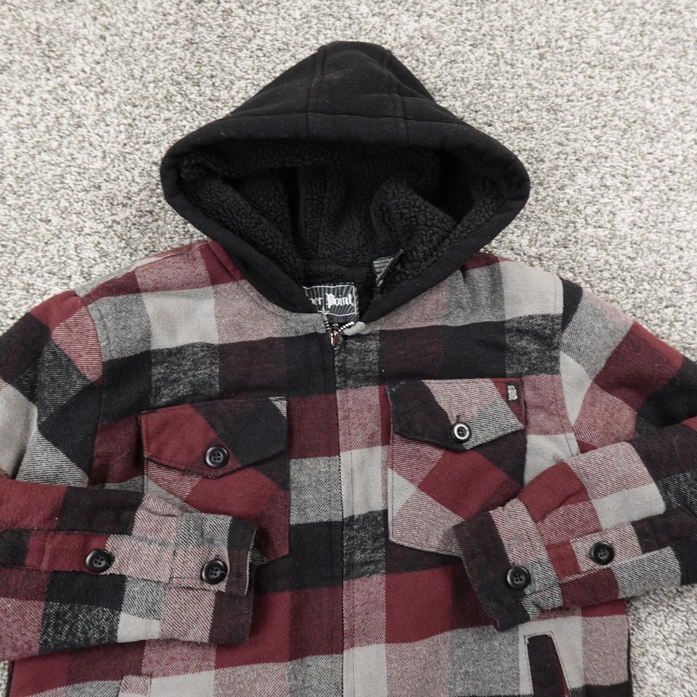 VTG Silver Point Jacket Womens XS Plaid Sherpa Lined Flannel Hoodie Coat 00s Y2K